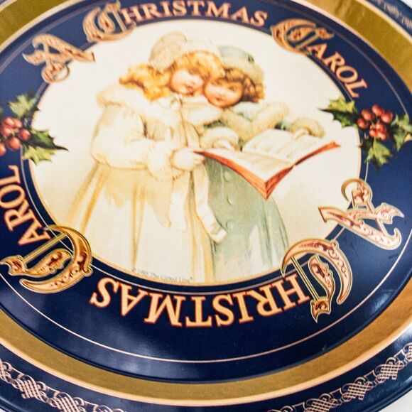 Vintage 1995 A Christmas Carol Round Aluminum Serving Tray Victorian Girls - Picture 3 of 10